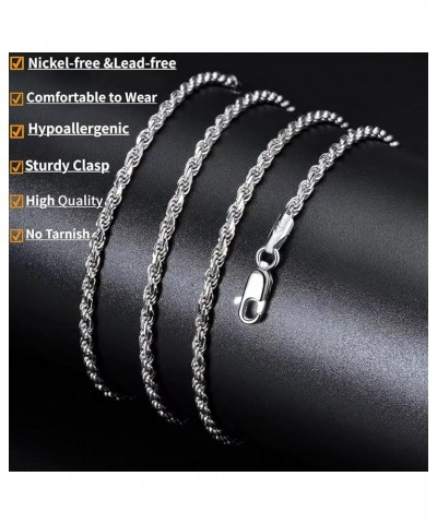 Solid Rope Chain Necklace for Men Women, 3mm Silver Tone Twist Chain Necklace Jewelry, Diamond-Cut Braided Stainless Steel Ne...