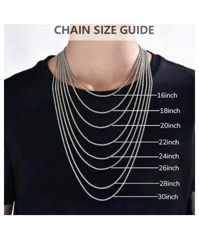 Solid Rope Chain Necklace for Men Women, 3mm Silver Tone Twist Chain Necklace Jewelry, Diamond-Cut Braided Stainless Steel Ne...