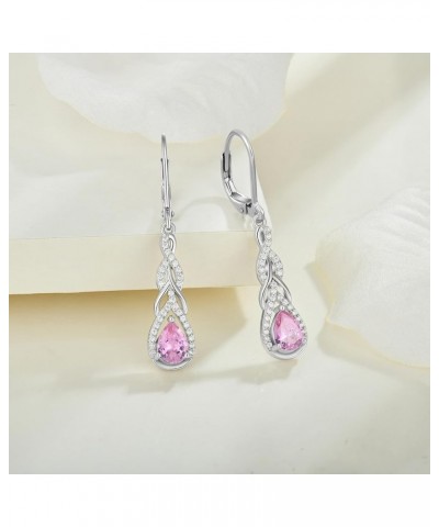 Dangle Drop Earrings for Women 925 Sterling Silver Leverback Earrings Birthstone Jewelry 10-Pink Tourmaline-Oct $33.37 Earrings