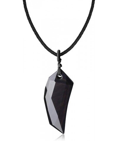 Amulet Faceted Stone Wolf Tooth Pendant Necklace Leather Cord(Obsidian) $12.88 Necklaces