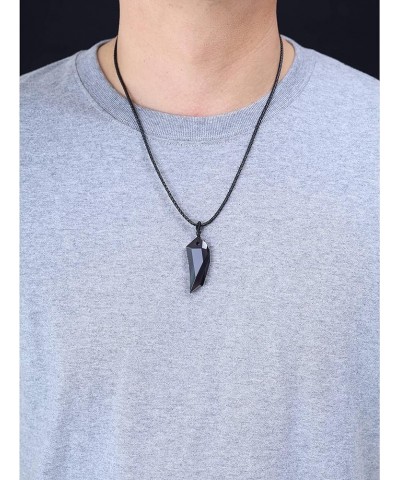 Amulet Faceted Stone Wolf Tooth Pendant Necklace Leather Cord(Obsidian) $12.88 Necklaces