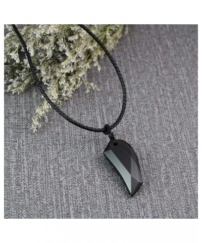 Amulet Faceted Stone Wolf Tooth Pendant Necklace Leather Cord(Obsidian) $12.88 Necklaces