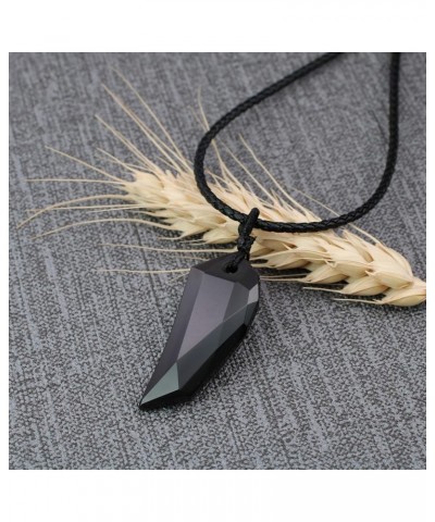 Amulet Faceted Stone Wolf Tooth Pendant Necklace Leather Cord(Obsidian) $12.88 Necklaces