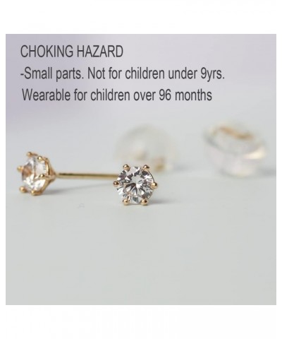 14k real solid Yellow Gold white cz Stud solitaire round cubic Earrings for women 6prong setting with 14k gold silicone earri...