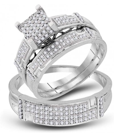 10kt White Gold Trio His & Hers Round Diamond Square Matching Bridal Wedding Ring Band Set 1/2 Cttw Women 5.5 Mens 12 $294.06...