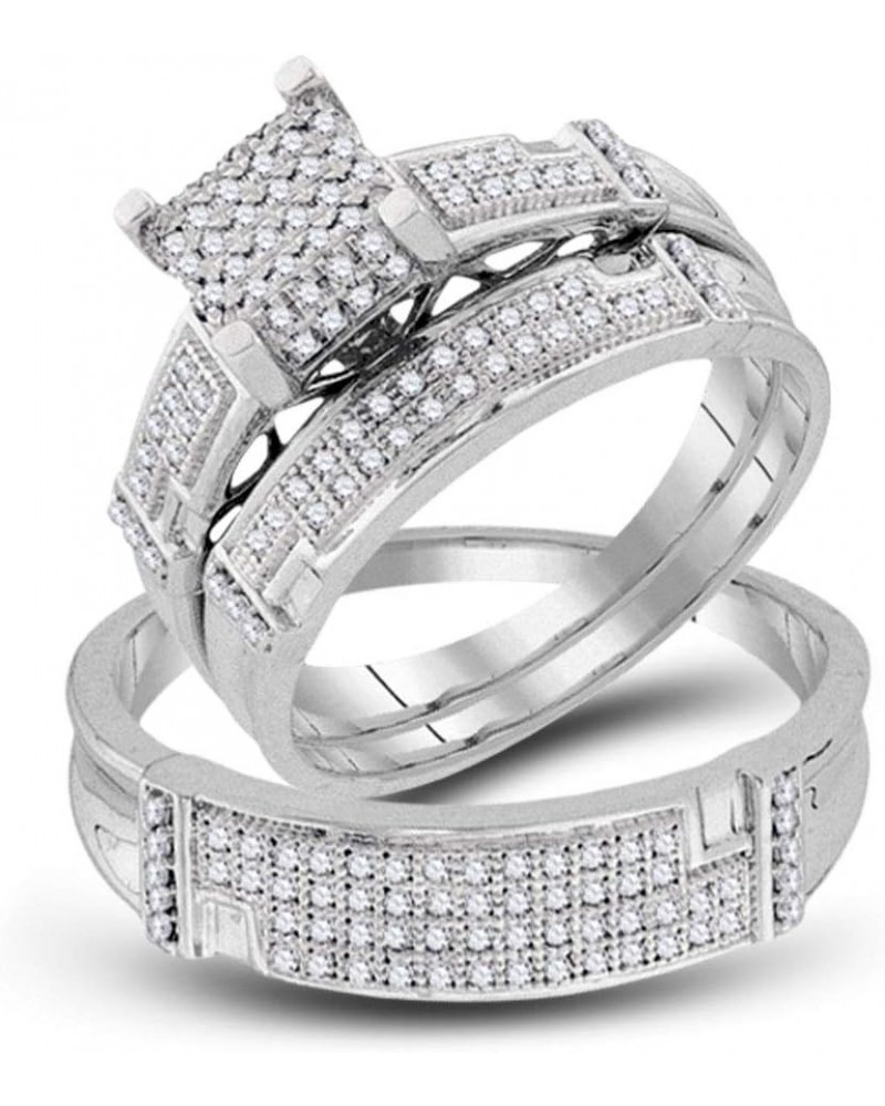 10kt White Gold Trio His & Hers Round Diamond Square Matching Bridal Wedding Ring Band Set 1/2 Cttw Women 5.5 Mens 12 $294.06...