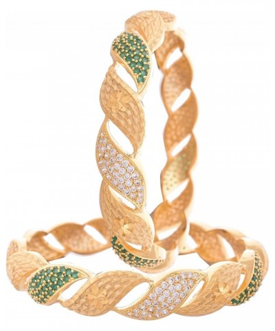 CZ Zirconia Gold Polish Red Diamond Bollywood Indian Bangles Kada Jewelry Women Green 2.11 Inches $11.60 Bracelets