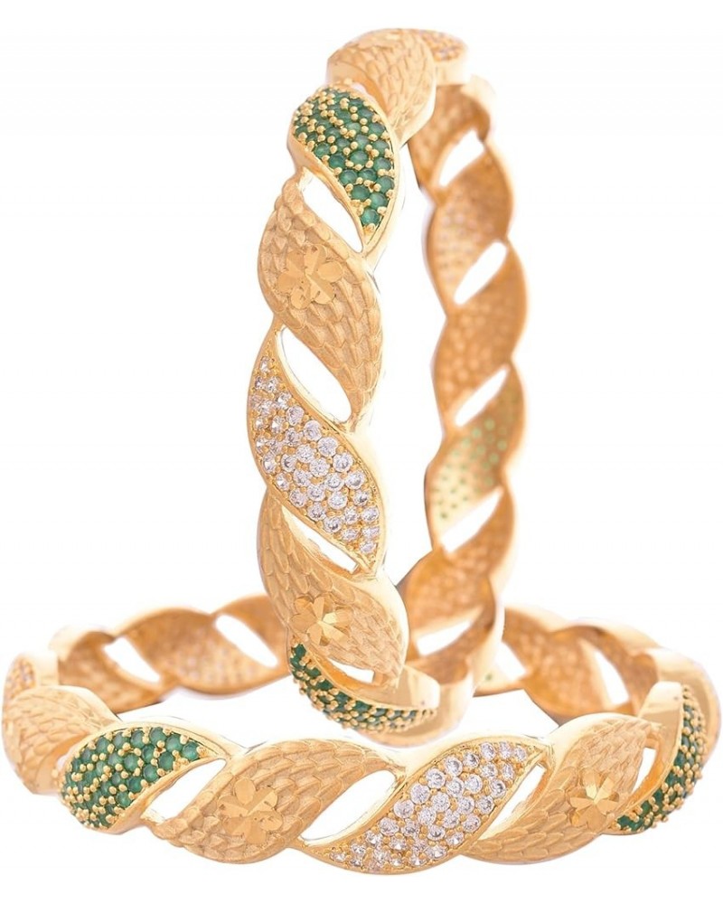 CZ Zirconia Gold Polish Red Diamond Bollywood Indian Bangles Kada Jewelry Women Green 2.11 Inches $11.60 Bracelets