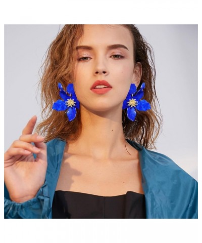 Unique Bohemian Oversized Acrylic Resin Flower Dangle Drop Earrings Retro Large Hawaii Flower Lei Earrings for Women Girls St...