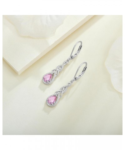 Dangle Drop Earrings for Women 925 Sterling Silver Leverback Earrings Birthstone Jewelry 10-Pink Tourmaline-Oct $33.37 Earrings