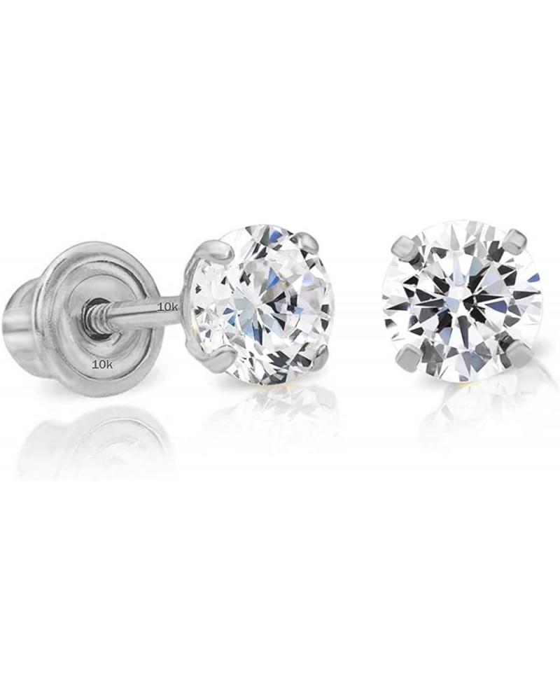 Solid 10k White Gold Solitaire Round Cubic Zirconia Stud Earrings in Secure Screw-backs 4mm $18.45 Earrings