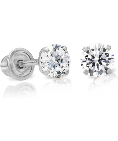 Solid 10k White Gold Solitaire Round Cubic Zirconia Stud Earrings in Secure Screw-backs 4mm $18.45 Earrings