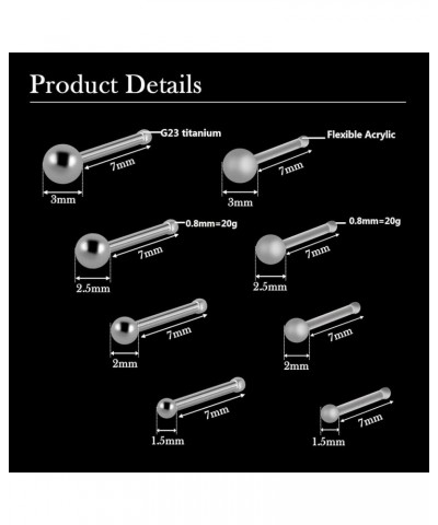 G23 Titanium Nose Studs for Sensitive Skins, 20G Straight Screw L Shaped Nose Ring Studs, Nose Piercing Jewelry for Women Men...