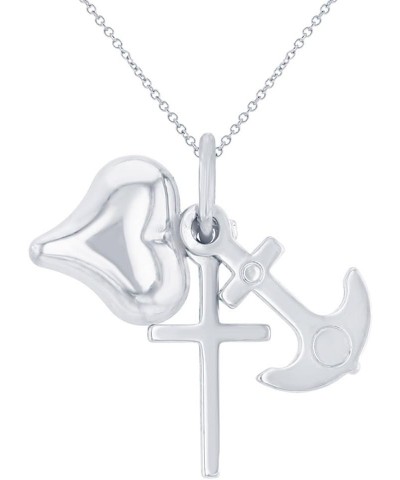 14K White Gold Polished Faith Hope Love Charm Religious Pendant Necklace 16.0 Inches $62.35 Necklaces