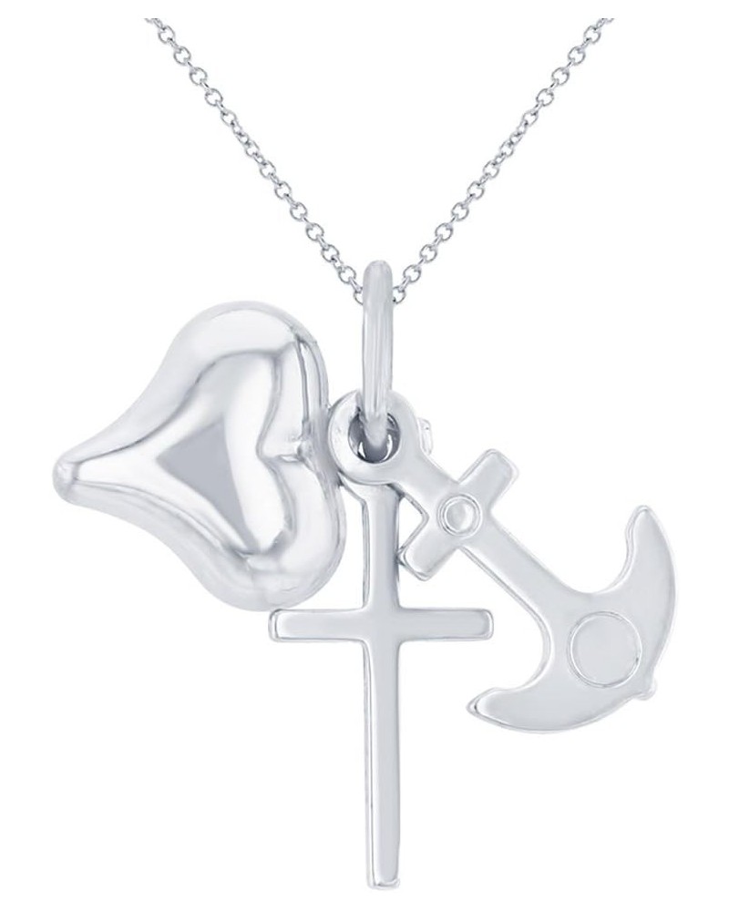 14K White Gold Polished Faith Hope Love Charm Religious Pendant Necklace 16.0 Inches $62.35 Necklaces