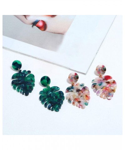 Acrylic Earring Pendant Necklace Set for Women Long Statement Leaf Charm Necklace Resin Palm Leaf Necklaces Fashion Jewerry S...