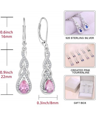 Dangle Drop Earrings for Women 925 Sterling Silver Leverback Earrings Birthstone Jewelry 10-Pink Tourmaline-Oct $33.37 Earrings