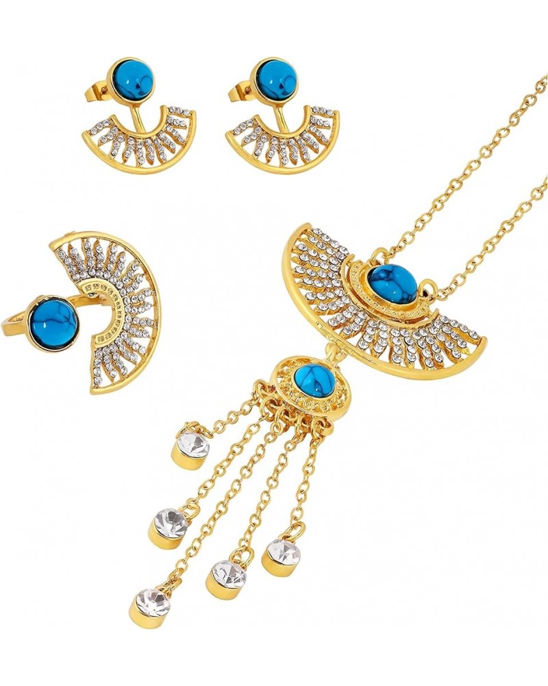 Boho Vintage Gold Plated Turquoise Jewelry Set Gifts for Women Half Moon Tassel $10.61 Jewelry Sets