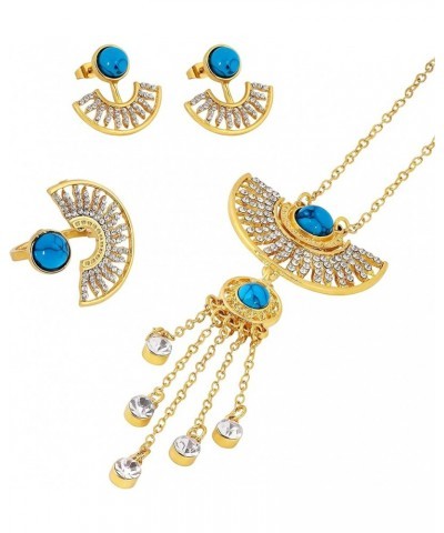 Boho Vintage Gold Plated Turquoise Jewelry Set Gifts for Women Half Moon Tassel $10.61 Jewelry Sets