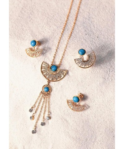 Boho Vintage Gold Plated Turquoise Jewelry Set Gifts for Women Half Moon Tassel $10.61 Jewelry Sets