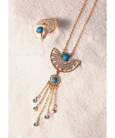 Boho Vintage Gold Plated Turquoise Jewelry Set Gifts for Women Half Moon Tassel $10.61 Jewelry Sets