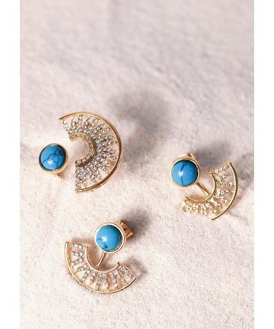 Boho Vintage Gold Plated Turquoise Jewelry Set Gifts for Women Half Moon Tassel $10.61 Jewelry Sets