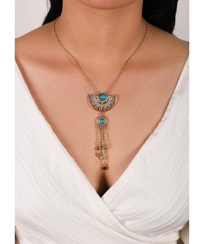 Boho Vintage Gold Plated Turquoise Jewelry Set Gifts for Women Half Moon Tassel $10.61 Jewelry Sets