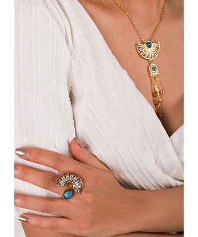 Boho Vintage Gold Plated Turquoise Jewelry Set Gifts for Women Half Moon Tassel $10.61 Jewelry Sets