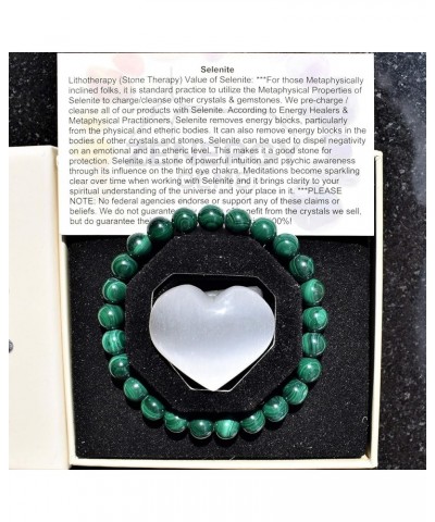 Charged Natural Gemstone Crystal 8mm Bead Bracelet + Selenite Charging Heart [Included] Malachite (Congo) $6.32 Bracelets