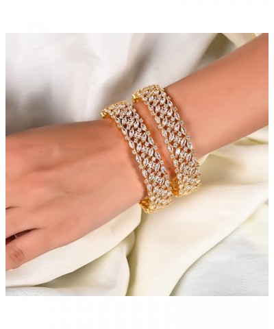 Gold Silver Rose Tone White Marquise CZ Zirconia Diamond Bollywood Wedding Indian Kada Bracelet Bangles Jewelry Women GOLDEN ...