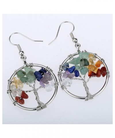 Natural Gemstone Tree Dangle Drop Earrings Handcrafted Jewelry for Women 7 chakra stones $10.79 Earrings