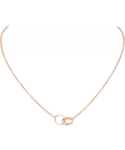 Women's Pendant Necklace Jewelry Collection, Link Chain Necklace Double Ring Pendant Couple Necklace Rose gold $47.28 Necklaces