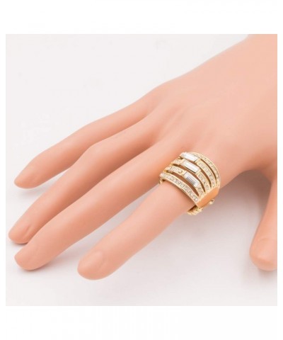 5 Rows Design with Crystals Stretch Rings Statement Rings Free Size for Women Gold + Clear Crystals $9.50 Rings