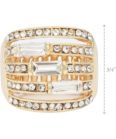 5 Rows Design with Crystals Stretch Rings Statement Rings Free Size for Women Gold + Clear Crystals $9.50 Rings