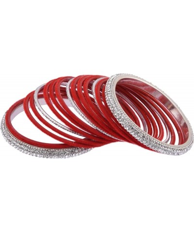 Indian Wedding Bangles Set Crystal CZ Rhinestone Velvet Bridal Bangle Set Bracelet Fashion Jewelry For Women (34 Pcs) 2-8 Red...