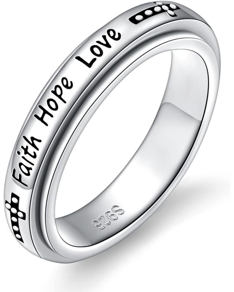 S925 Sterling Silver Faith Hope Love Spinner Rings Inspirational Anti Anxiety Ring Fidget Ring Faith hope love $12.47 Rings