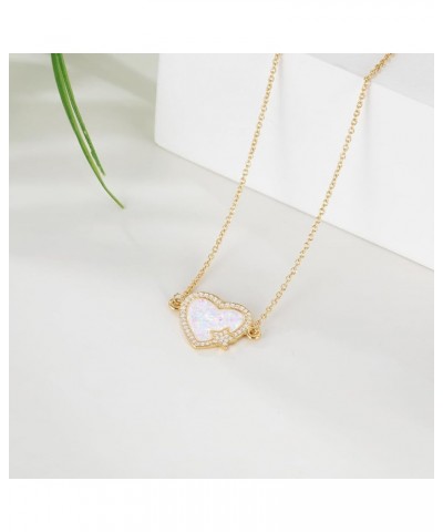 Opal Necklace for Women Dainty Gold Plated Pendant Necklaces Zirconia Opal Gemstone Copper Jewelry with Gifts Box Heart White...