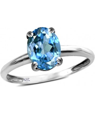 Solid 14k White Gold Classic Solitaire Oval 8x6 Engagement Promise Ring Blue Topaz $130.89 Rings