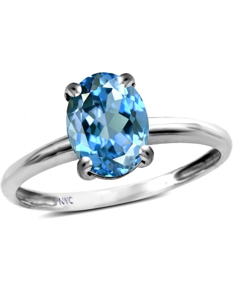 Solid 14k White Gold Classic Solitaire Oval 8x6 Engagement Promise Ring Blue Topaz $130.89 Rings