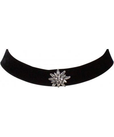 Traditional Velvet Choker with Rhinestone Edelweiss, Ladies costume jewelry, wide ribbon. bavarian necklace close-fitting, el...