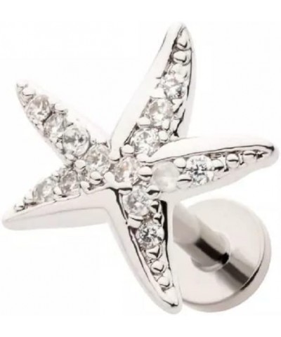 18GA 316L Stainless Steel Threadless CZ Crystal Paved Starfish Flat Back Stud $10.97 Body Jewelry