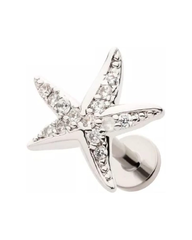 18GA 316L Stainless Steel Threadless CZ Crystal Paved Starfish Flat Back Stud $10.97 Body Jewelry