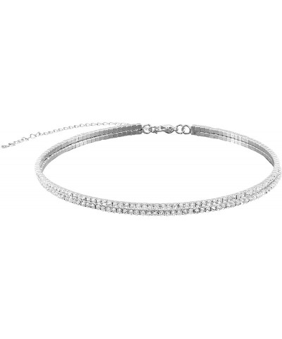 Rhinestone Choker Necklace Silver Diamond Row Necklaces Sparkly Crystal Necklace Chain Jewerly Fashion Minimalist Party Prom ...