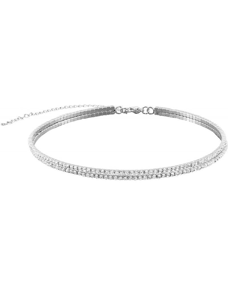 Rhinestone Choker Necklace Silver Diamond Row Necklaces Sparkly Crystal Necklace Chain Jewerly Fashion Minimalist Party Prom ...