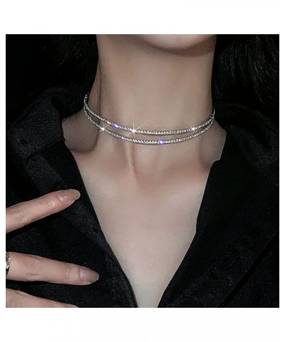 Rhinestone Choker Necklace Silver Diamond Row Necklaces Sparkly Crystal Necklace Chain Jewerly Fashion Minimalist Party Prom ...