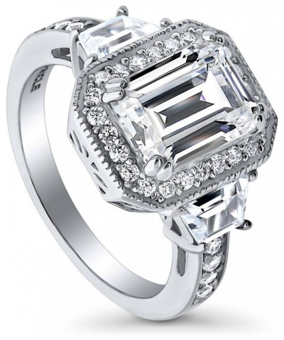 Sterling Silver Halo Wedding Engagement Rings Emerald Cut Cubic Zirconia CZ Statement Ring for Women, Rhodium Plated Size 4-1...