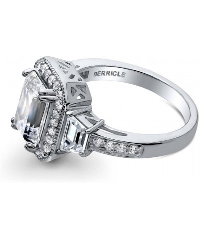 Sterling Silver Halo Wedding Engagement Rings Emerald Cut Cubic Zirconia CZ Statement Ring for Women, Rhodium Plated Size 4-1...