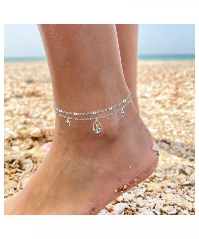 Ankle Bracelet 925 Sterling Silver Layered Anklet Dainty Sun Beach Anklets for Women White Gold Sailboat/Moon/Palm/Lighthouse...