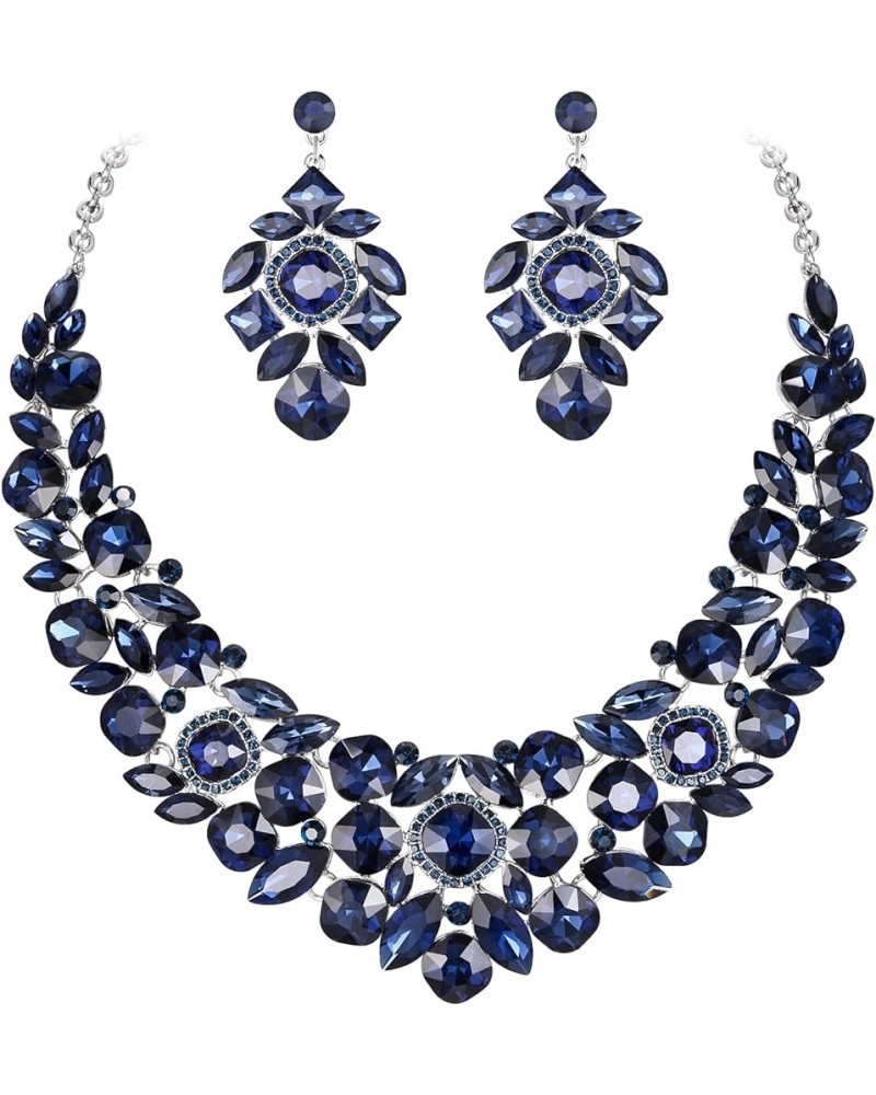 Wedding Jewelry Set for Bridal Bride, Rhinestone Crystal Vintage Floral Leaf Vine Necklace Earrings Set for Women Navy Blue $...