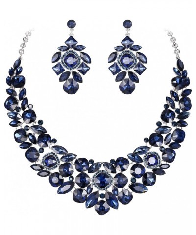 Wedding Jewelry Set for Bridal Bride, Rhinestone Crystal Vintage Floral Leaf Vine Necklace Earrings Set for Women Navy Blue $...